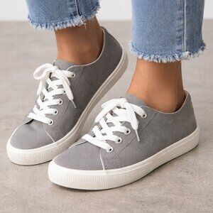 Ralph Lauren 7.5 Gray Canvas Sneakers with White Laces